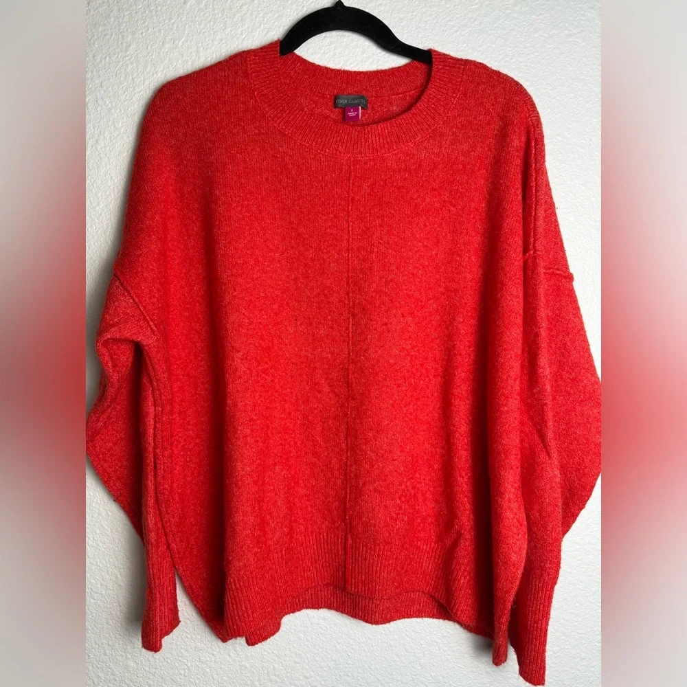 Vince Camuto Vibrant Red/Orange Crew Neck Sweater Size L.